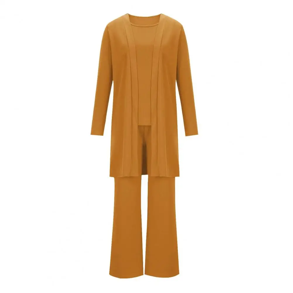 

﻿Temperament Women Suit Sleeveless O Neck Vest Cardigan Top Wide Leg Pants Set OL Office Clothes Autumn Lady Three-piece Set