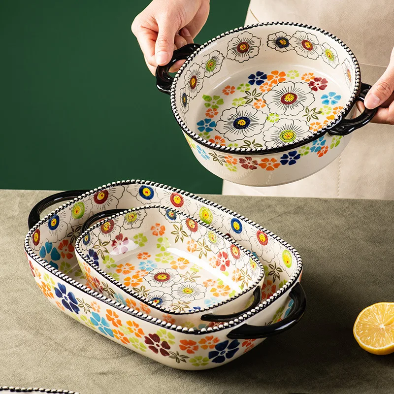 Relief Wizard of Oz Handle Ceramic Baking Dish for Cheese Baked Rice Oven Safe Tableware