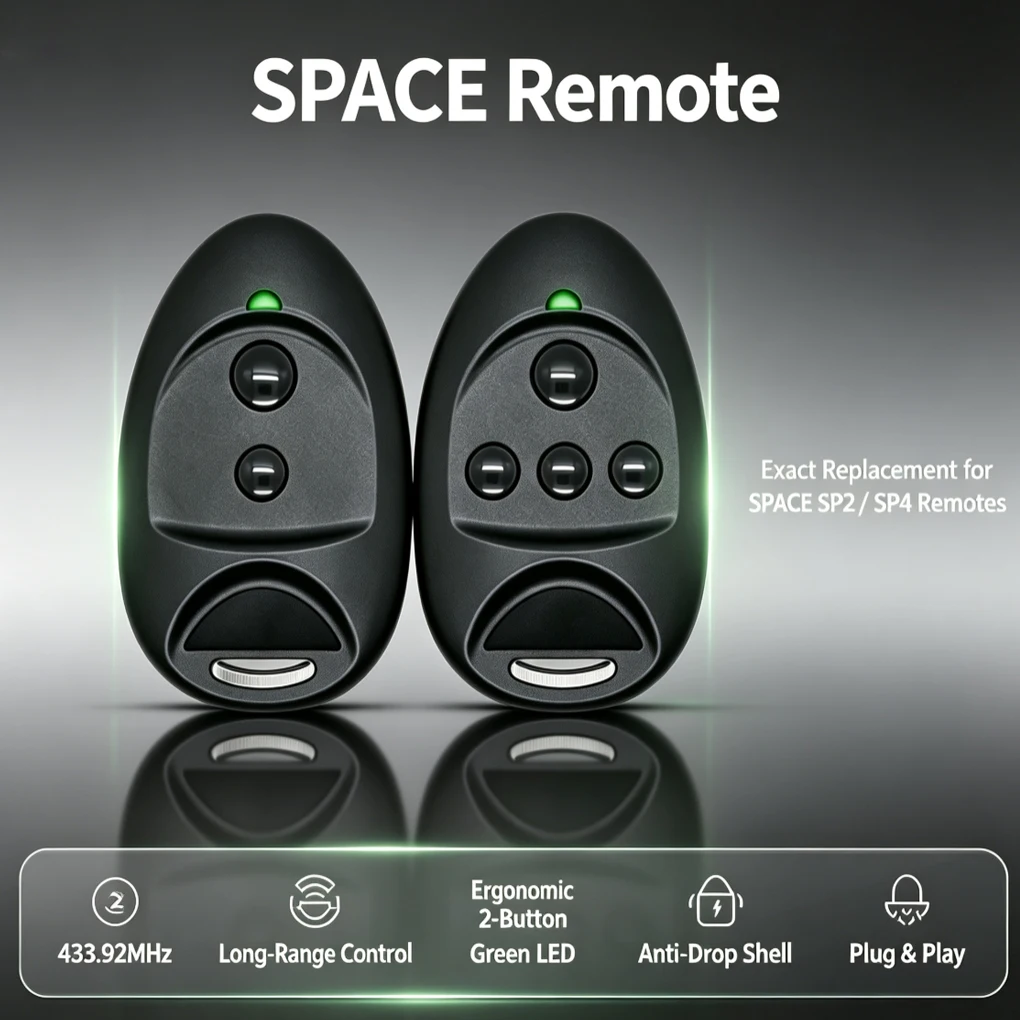 SPACE SP2 433.92MHz Remote Control Rolling Code Handheld Transmitter Green LED Light for SP4 SP2 Gates