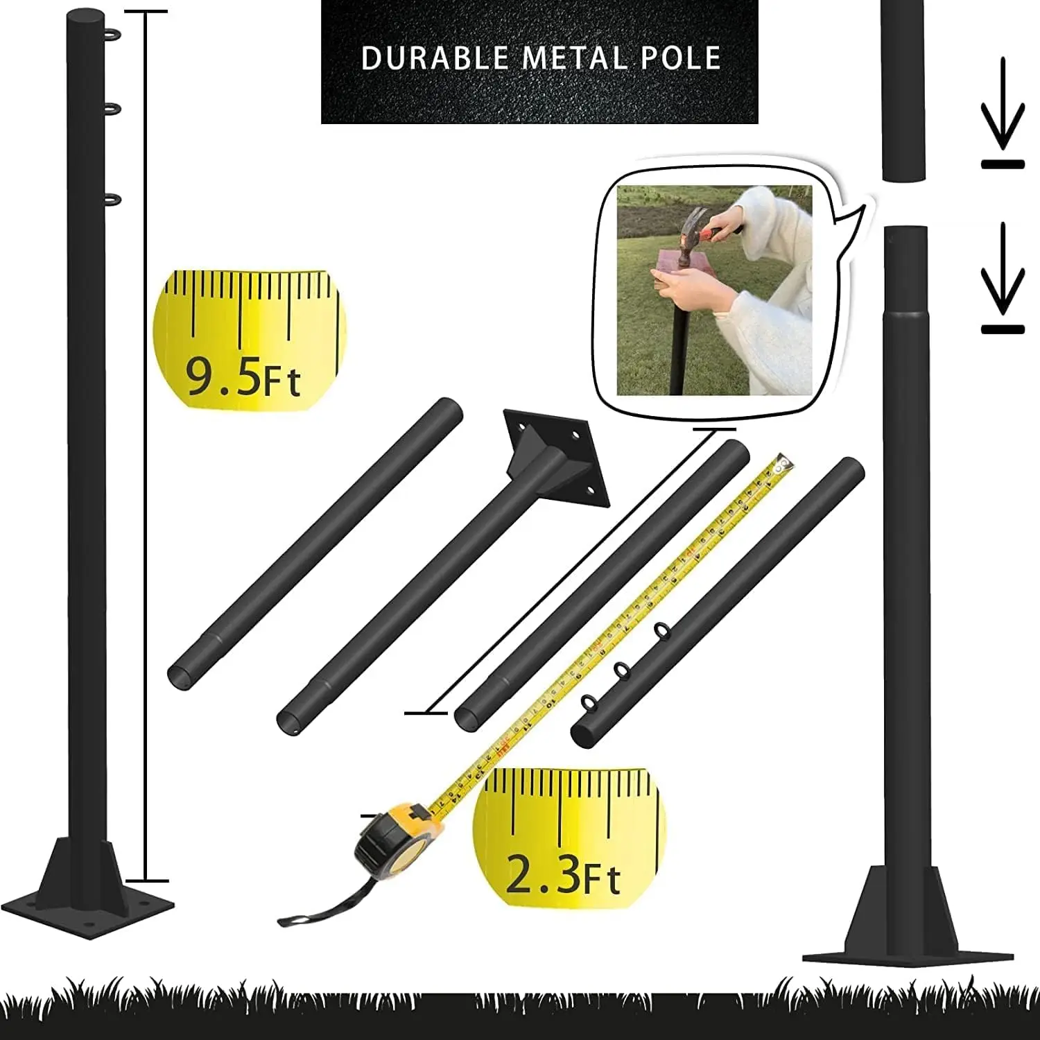 Sun Shade Outdoor Sunshade Sail Post Support Awning Canopy Heavy Duty Metal Pole Kit