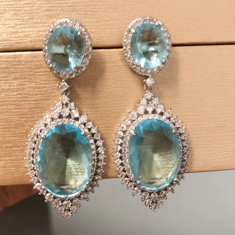 Bilincolor Trendy Cubic Zircon Light Blue Earring for Women