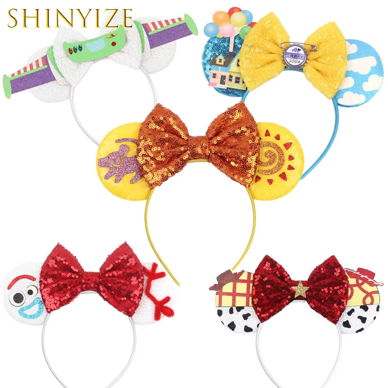 

New 10Pcs/Lot Cartoon Character Mouse Ears Headband Sequins 5IN Bow Hairband For Girls Women Festival Party DIY Hair Accessories