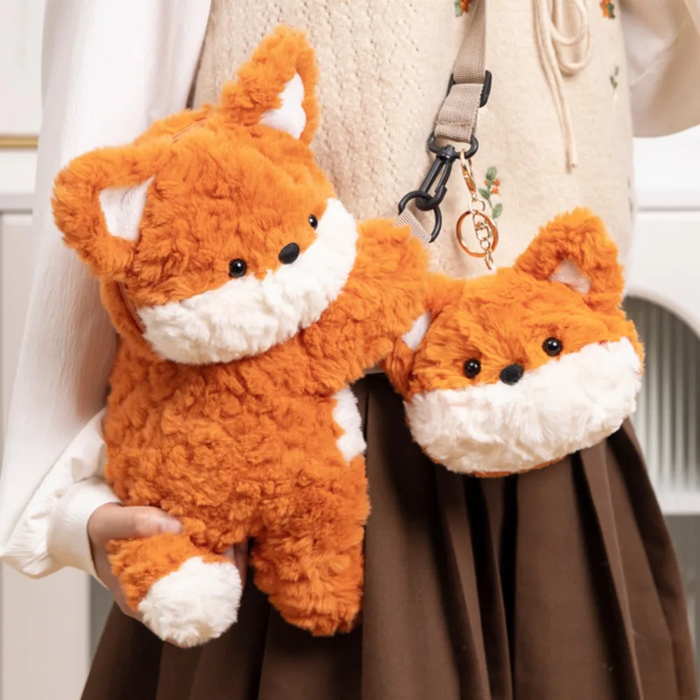 Cartoon Fox Shoulder Bag Handbag Kawaii Fox Plush Doll Crossbody Bag Kids Girls Cute Coin Purse Messenger Bag