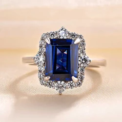 Huitan Noble Women Blue Cubic Zirconia Rings Luxury Accessories for Wedding Anniversary Party Silver Color Modern Trendy Jewelry