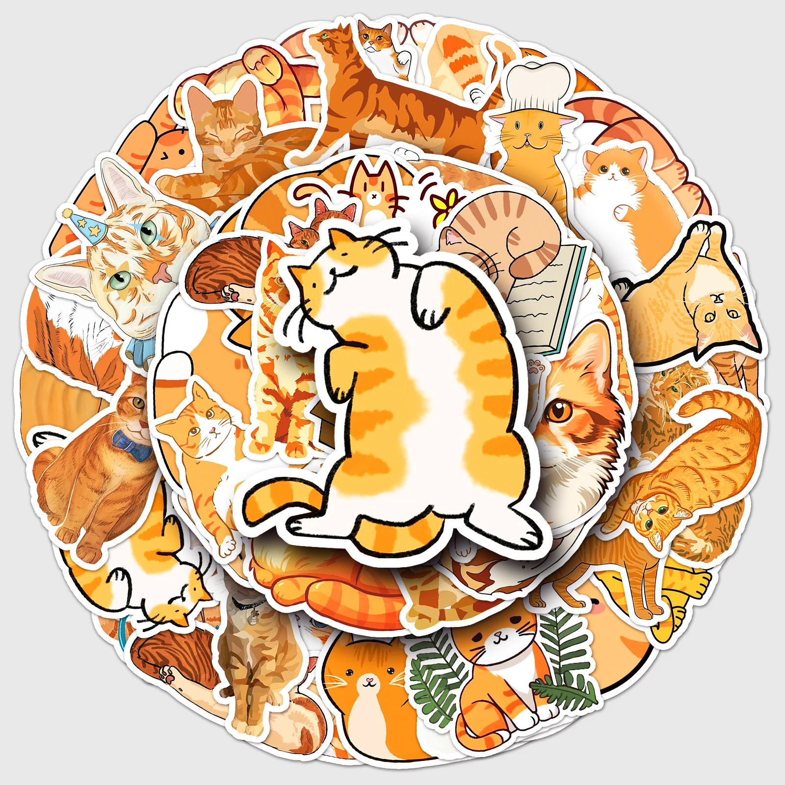 50Pcs Orange Cat Series Cartoon Cute Waterproof Sticker Skateboarding Snowboard Retro Vinyl home decal Sticker