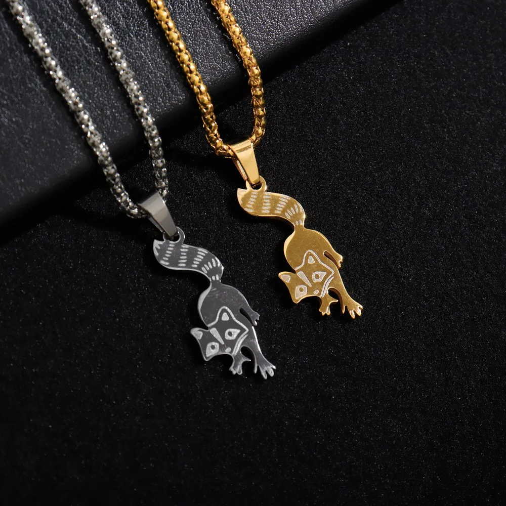 Stainless Steel Cute Pet Raccoon Pendant Charm Women\'s Necklace Fashion Accessories Jewelry Valentine\'s Day Gift Dropship