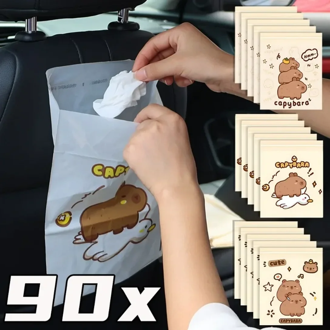

60-120pcs Cartoon Capybara Car Disposable Garbage Bag Portable Universal Auto Door Seat Household Thickened Desktop Trash Can