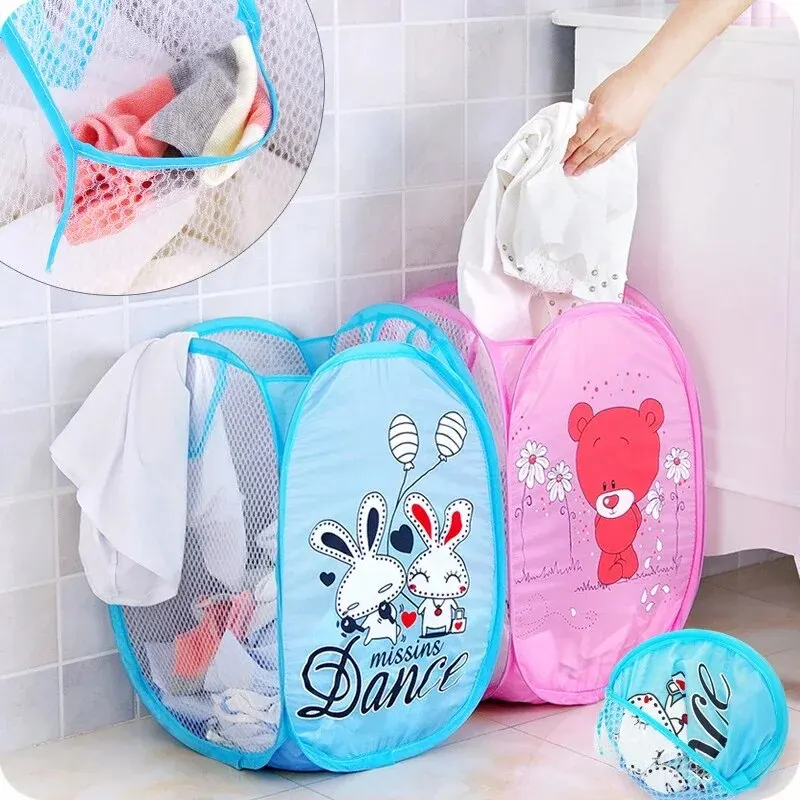 Dirty Clothes Folding Storage Basket Household Childrens Toy Storage Box Open Mesh Sorting Basket Cartoon Color Random Product