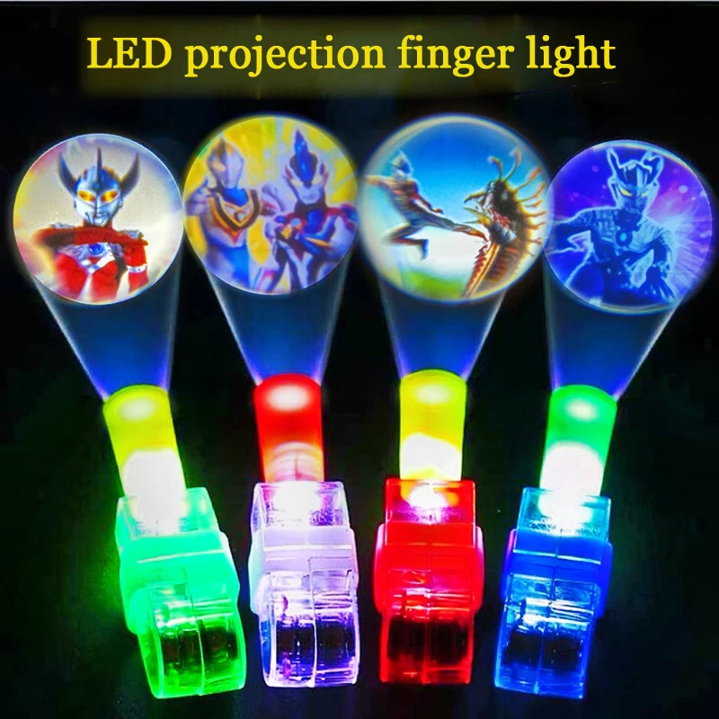 Lampu LED proyeksi jari, 5/10PCS lampu cincin neon mainan jari bercahaya mainan anak-anak berkedip properti konser lampu Led