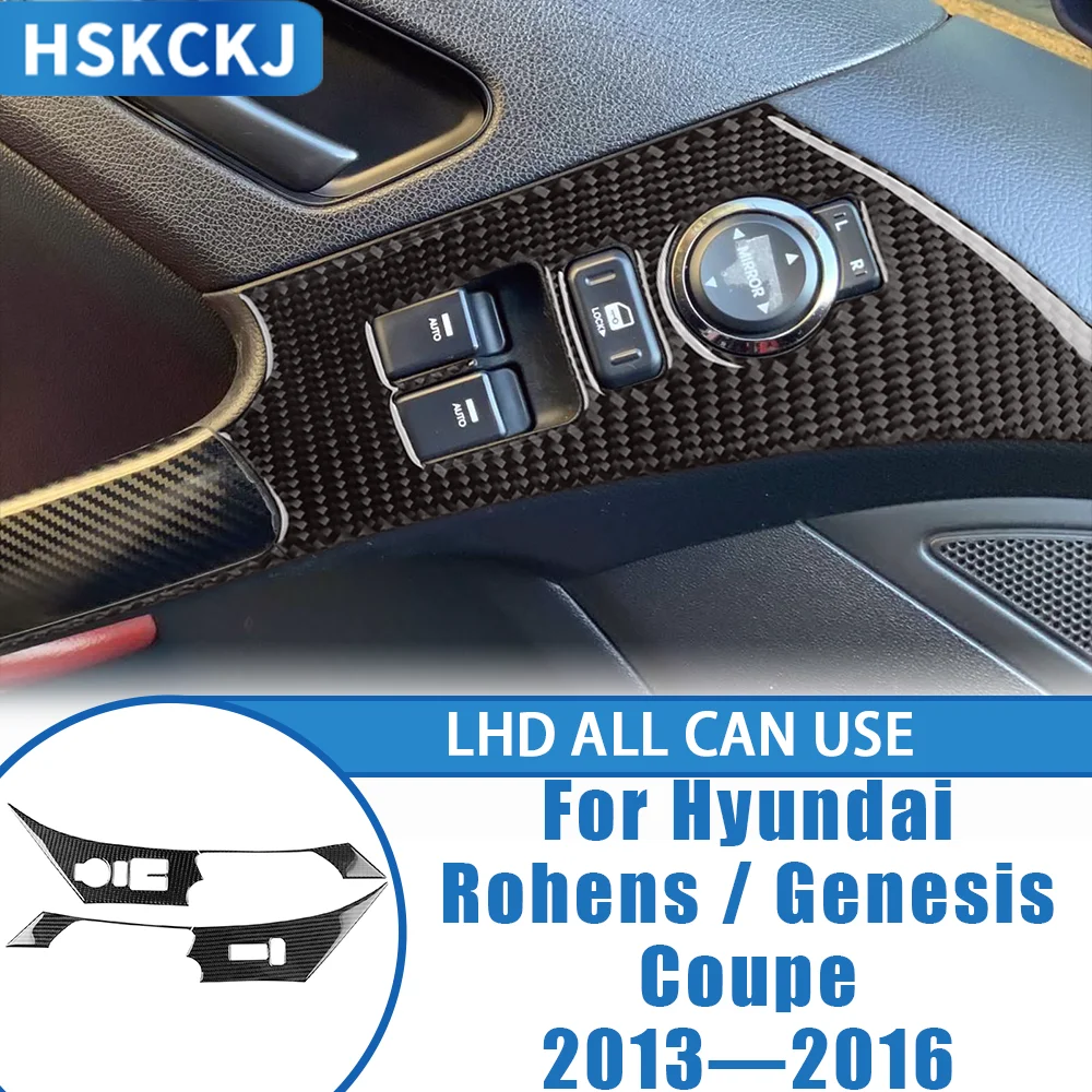 

For Hyundai Genesis/Rohens Coupe 2013—2016 Car Accessories Carbon Fiber Window Control Lifting Panel Interior Cover Trim Sticker