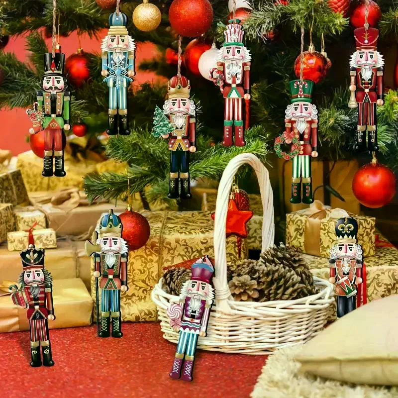 12PCS Nutcracker Wooden Decorative Set - New Year Christmas Gift, Party Decoration And Home Decor Xmas Tree Hanging Ornament