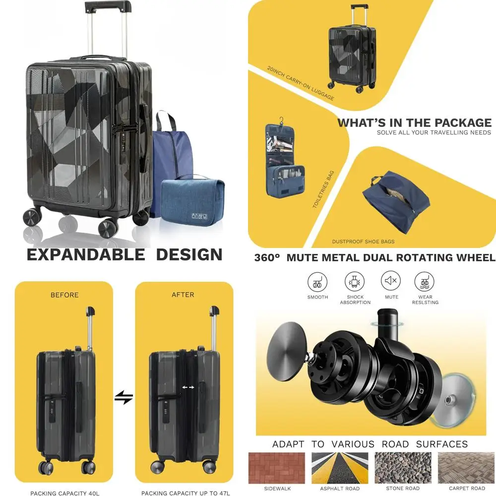 Expandable Top Opening Hard Shell TSA Approved Carry-On Luggage, Airline Approved 22x14x9 Suitcase for Travel