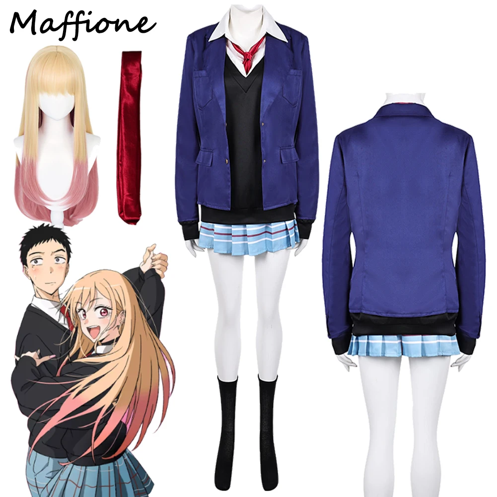 

Kitagawa Marin Cosplay School Uniform Anime Dress Up Role Darling 2 Disguise Fantasia Clothing Wigs Set Halloween Women Suits