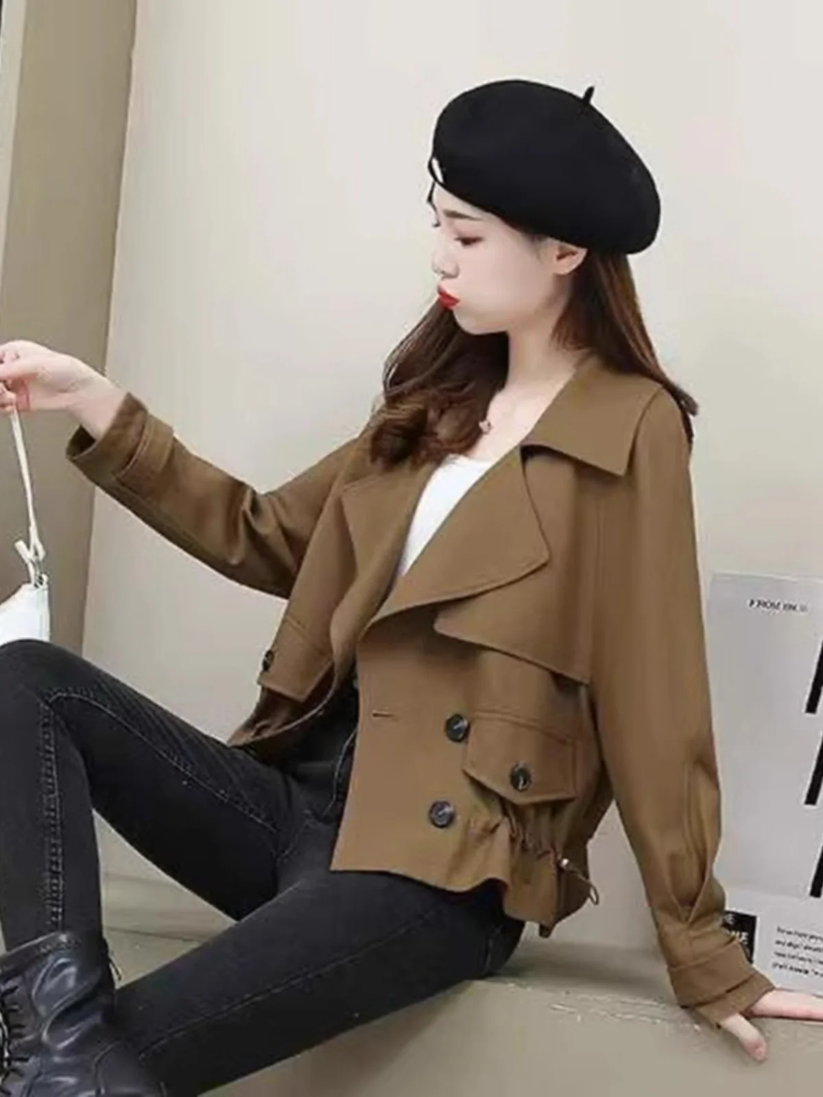 ort Double-Breasted Coat for Women Spring Autumn New Sle Ele Personali Top Selling Point Blanket Coat