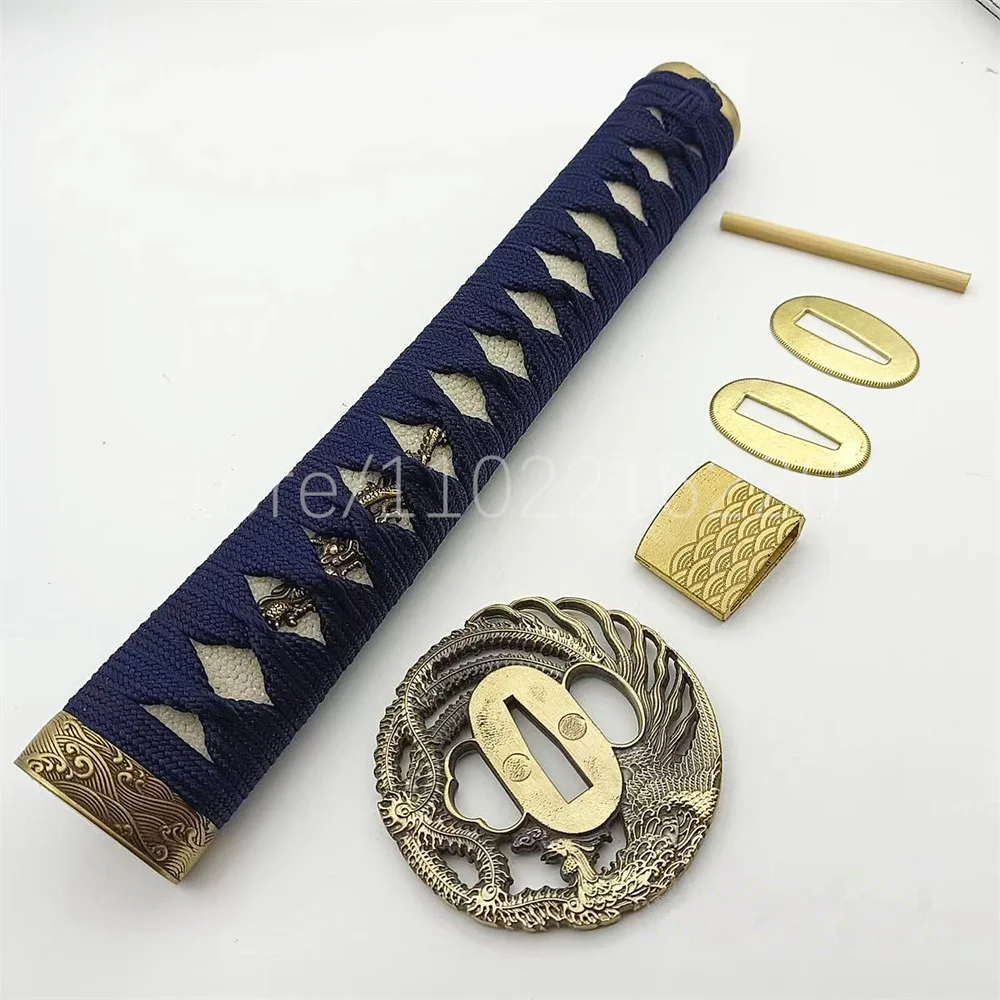 A Set Phoenix Handle Real Rayskin Tsuka Copper Brass Handguard Tsuba Habaki Seppa For Japanese Samurai Katana Sword Fittings
