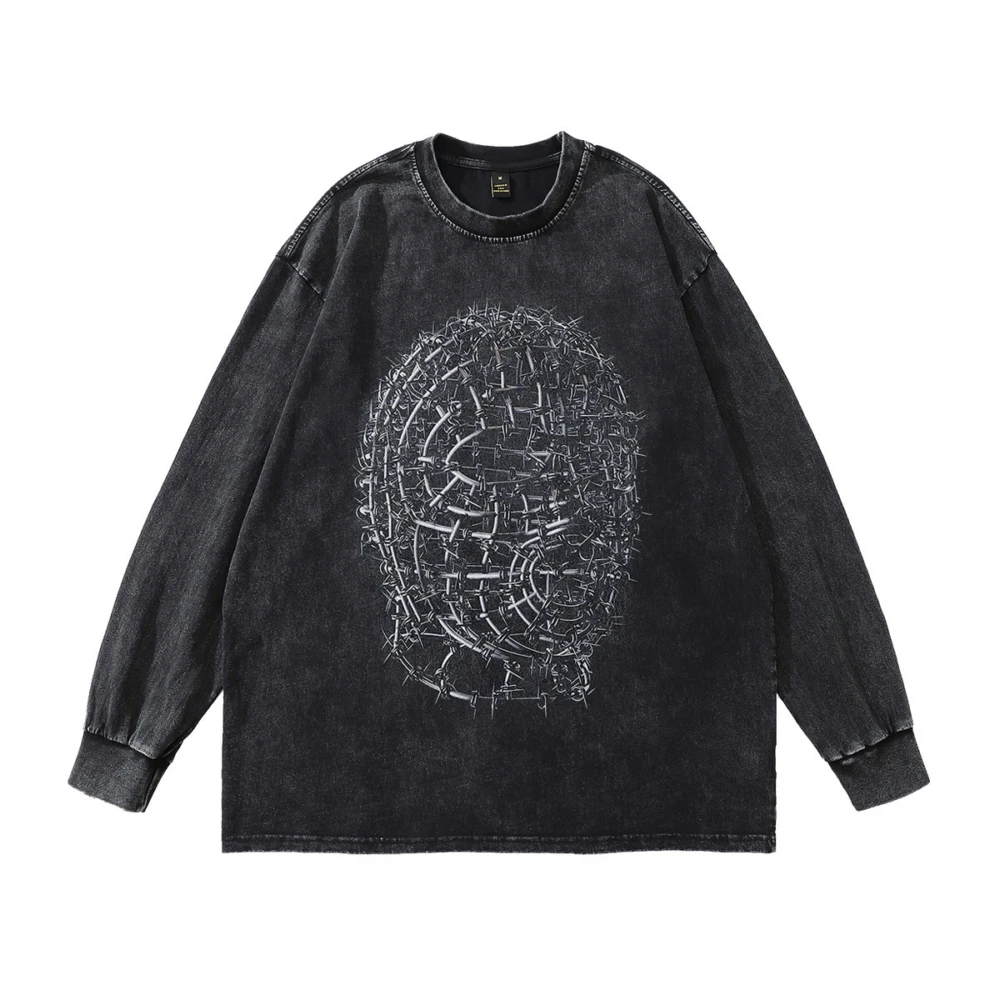 

Retro Black Gothic T Shirts Men Long Sleeve Y2k High Street Oversized Vintage Grunge Tees Harajuku Streetwear Anime Loose Tops