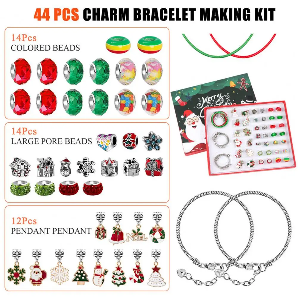 Bracelet Making Kit Christmas-Themed 24-Day Countdown with 2 Bracelets 22 Charm Beads DIY Advent Calendar Bracelet