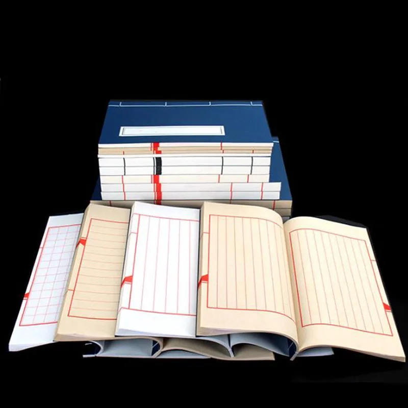 Hand-Bound Antique Blank Line Xuan Paper Book - For Small Regular Script Calligraphy, Half-Raw Half-Ripe Rice Paper
