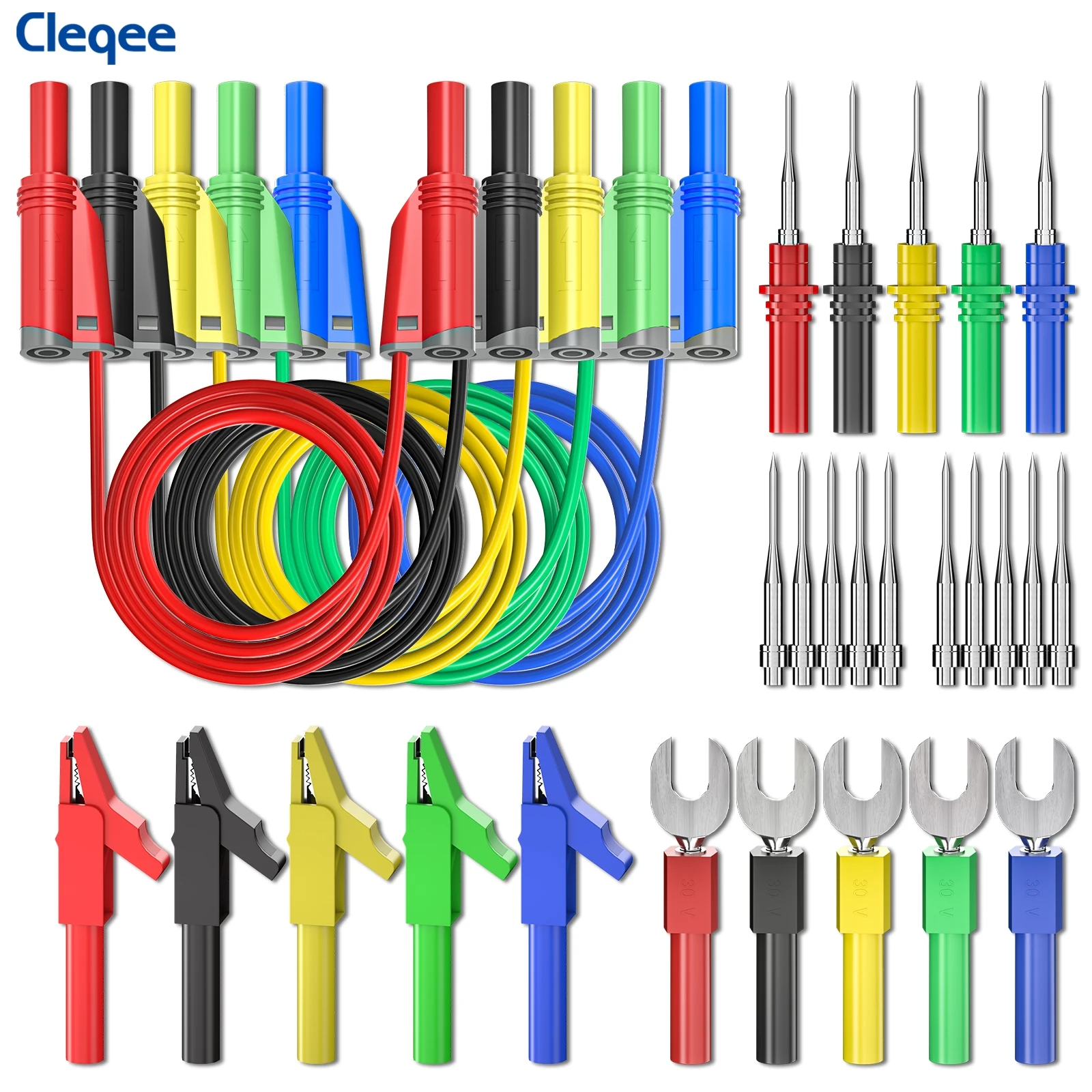 Cleqee P1050B Banana Plug Test Line Multi functional Combination Kit/Crocodile Clip/6mm Insert/Special Tip Probe