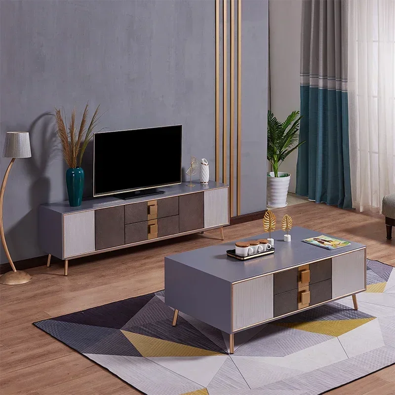 Light Luxury Modern Stone Plate Large and Small Apartment Type Living Room Home Square Modern Simple Coffee TableTV Cabinet Unit