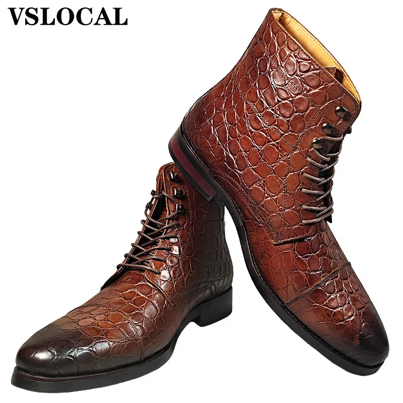 Luxury Brand Men's Ankle Boots Casual Mens Dress Shoes Black Coffee Brown Cap Toe Lace Up Cowboy Boots Leather Boots Men