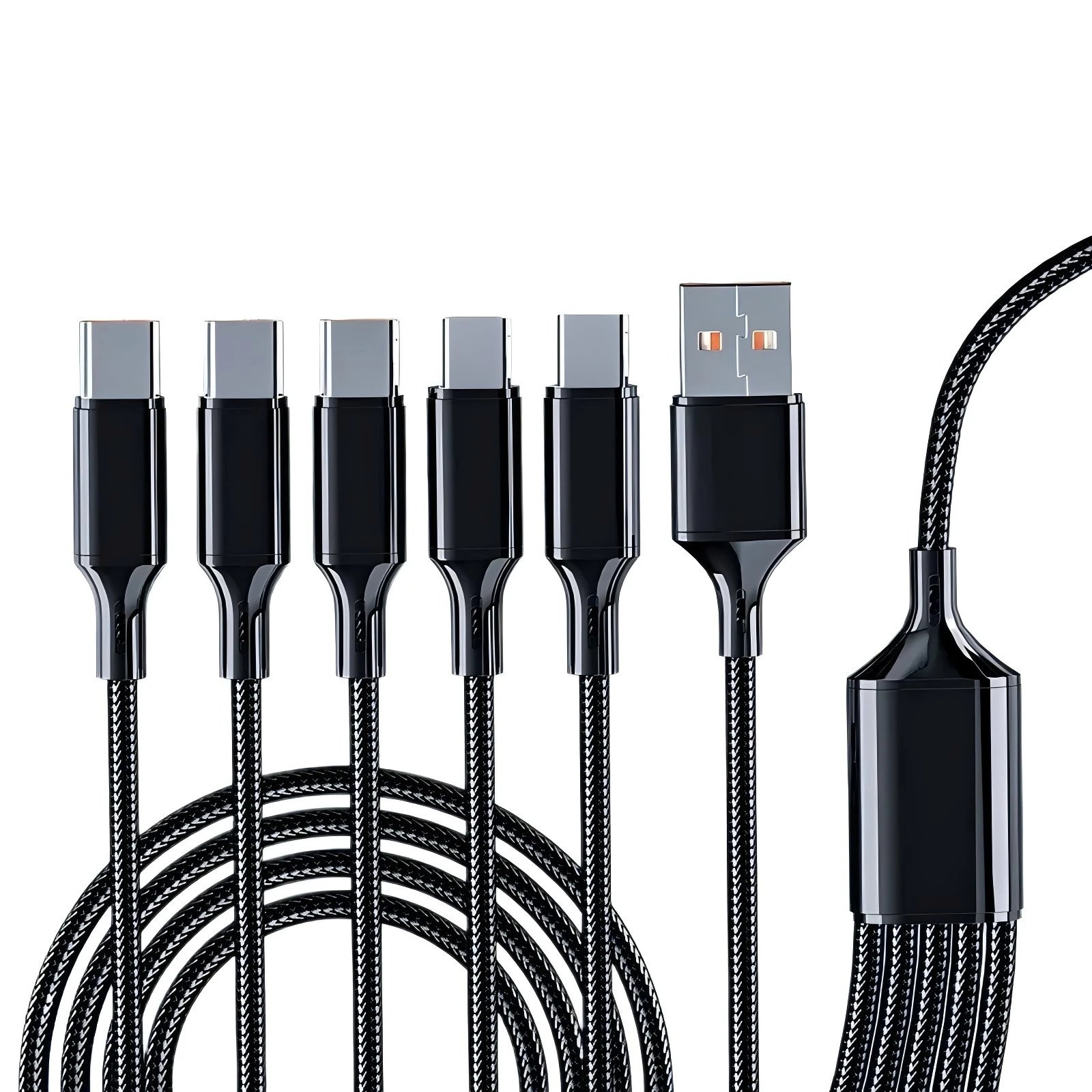 5 in 1 USB Charging Cable 5 Type-C 5 Micro USB Spliter Cord Fast Charging 6A Mobile Phone Power Bank Shaver Charging Together