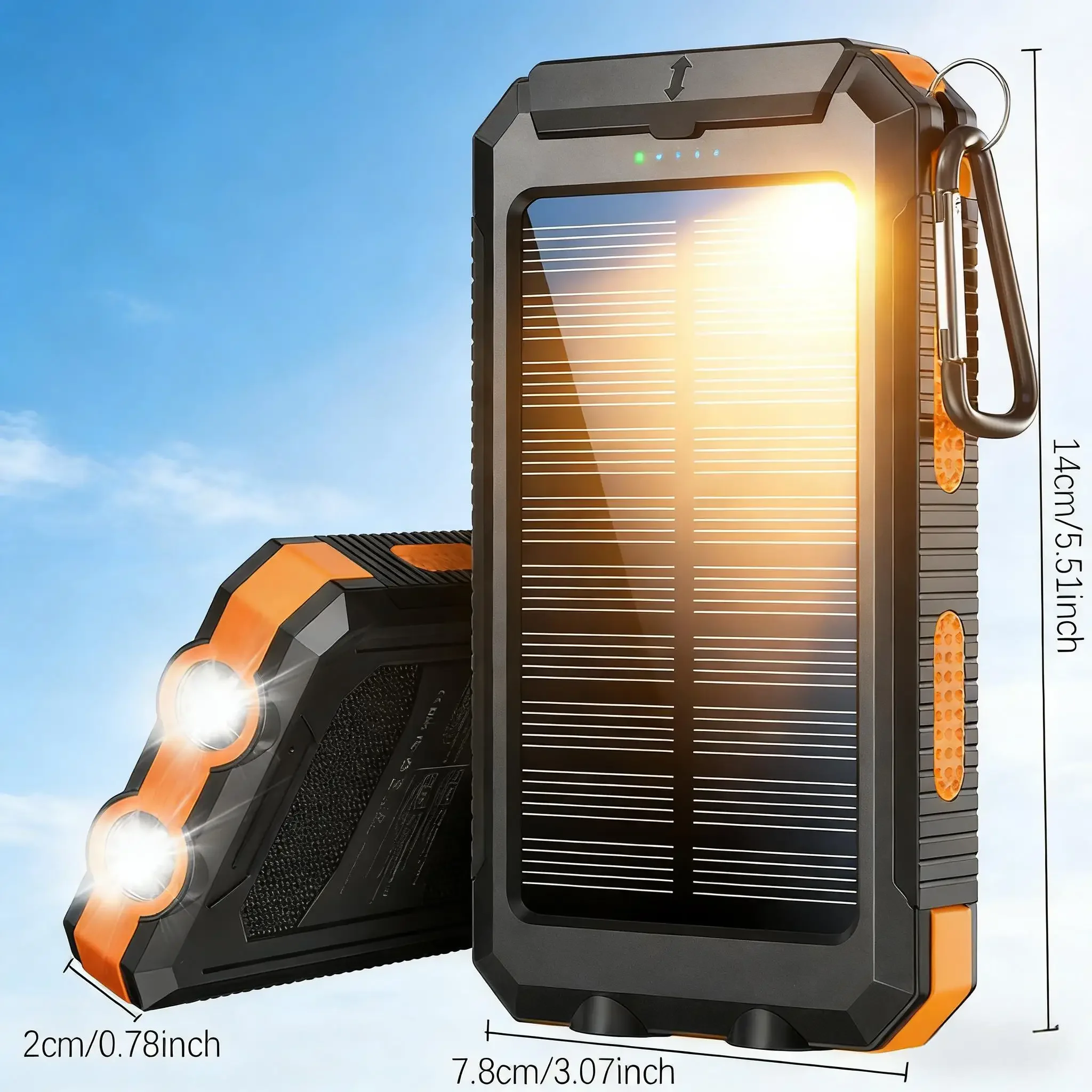 

Портативный аккумулятор на солнечной батарее емкостью 10000 мАч, быстрая зарядка, светодиодный фонарик, компас, водонепроницаемый, для кемпинга, пешего туризма