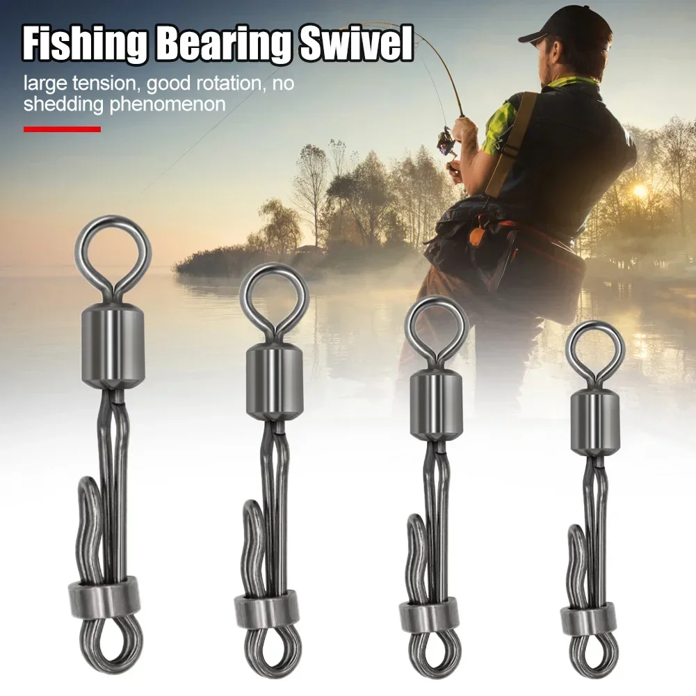 10pcs/lot Large Long Body Q-Shaped Bearing Swivel & Snap Fishing Connector Quick Change Swivels Fishing Tackle Accessories