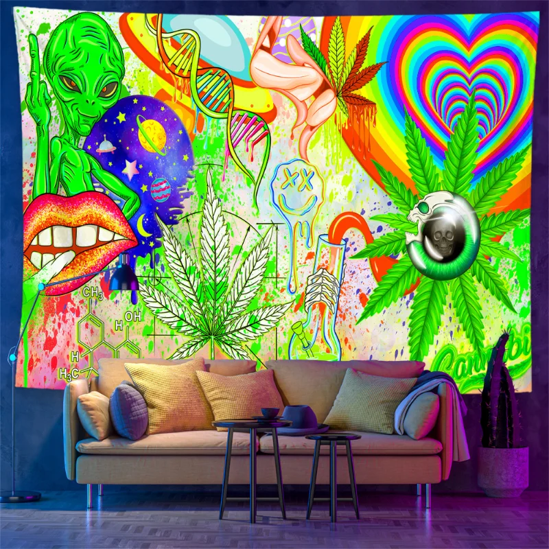 VIKAMA Alien Tapestry, Wall Hanging, Psychedelic Trippy Print for Stoner Room & Party Home Decor, Bedroom Decor