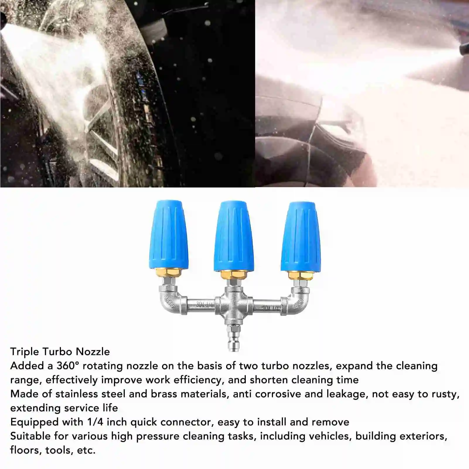 3 in 1 Turbo Nozzle 2.0 Orifice 4000 PSI 360 Degree Rotating Pressure Washer Turbo Nozzle with 1/4 Inch Quick Connector
