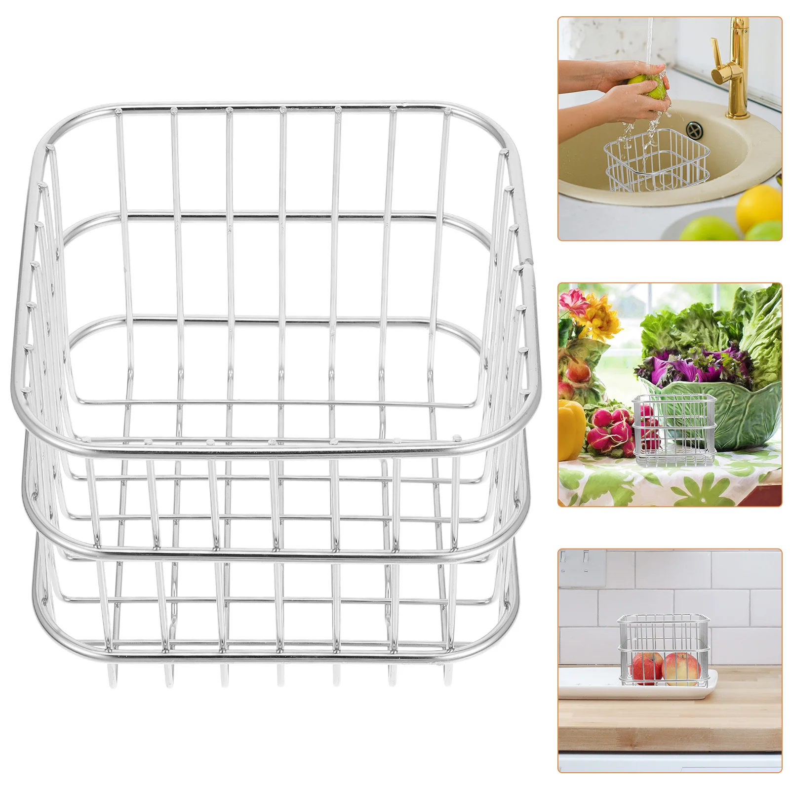 

Stainless Steel Drain Basket Fruit Washing Vegetable Storage Kitchen Organizer Countertop Metal Food Basket Strainer Wire