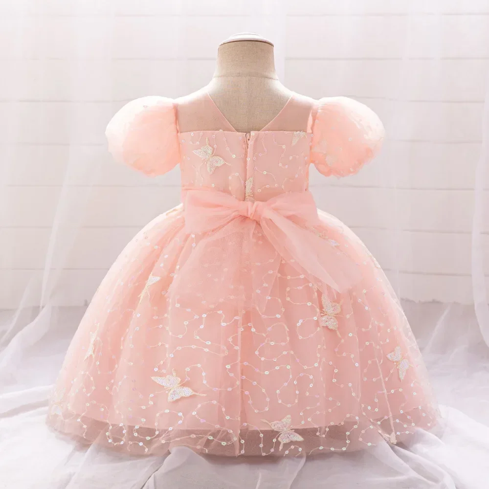 Summer Pink Butterfly Girl Party Dress for Baby Tulle 1st Birthday Princess Prom Gown Toddler Sequin Tutu Kids Clothing Costumes