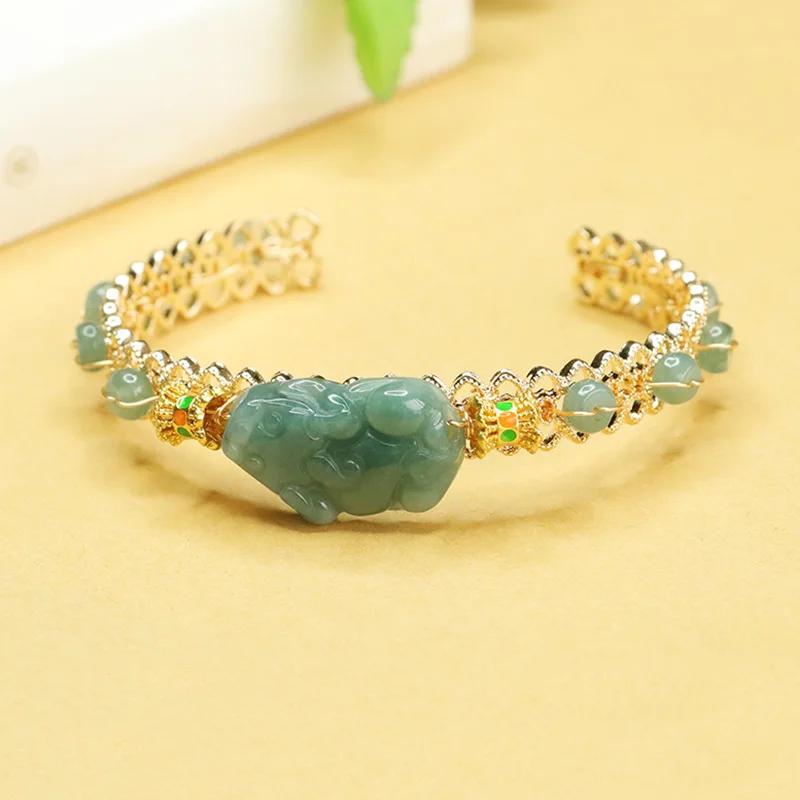 Natural jadeite blue water bracelet jade Pixiu bracelet bracelet jade