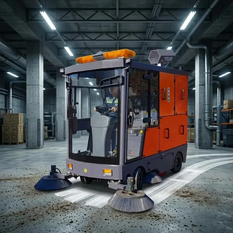 Industrial New Ride-On Road Sweeper & Street Scrubber Side Brush Self-Propelled Powerful Vacuuming Screen Cleaning Machine