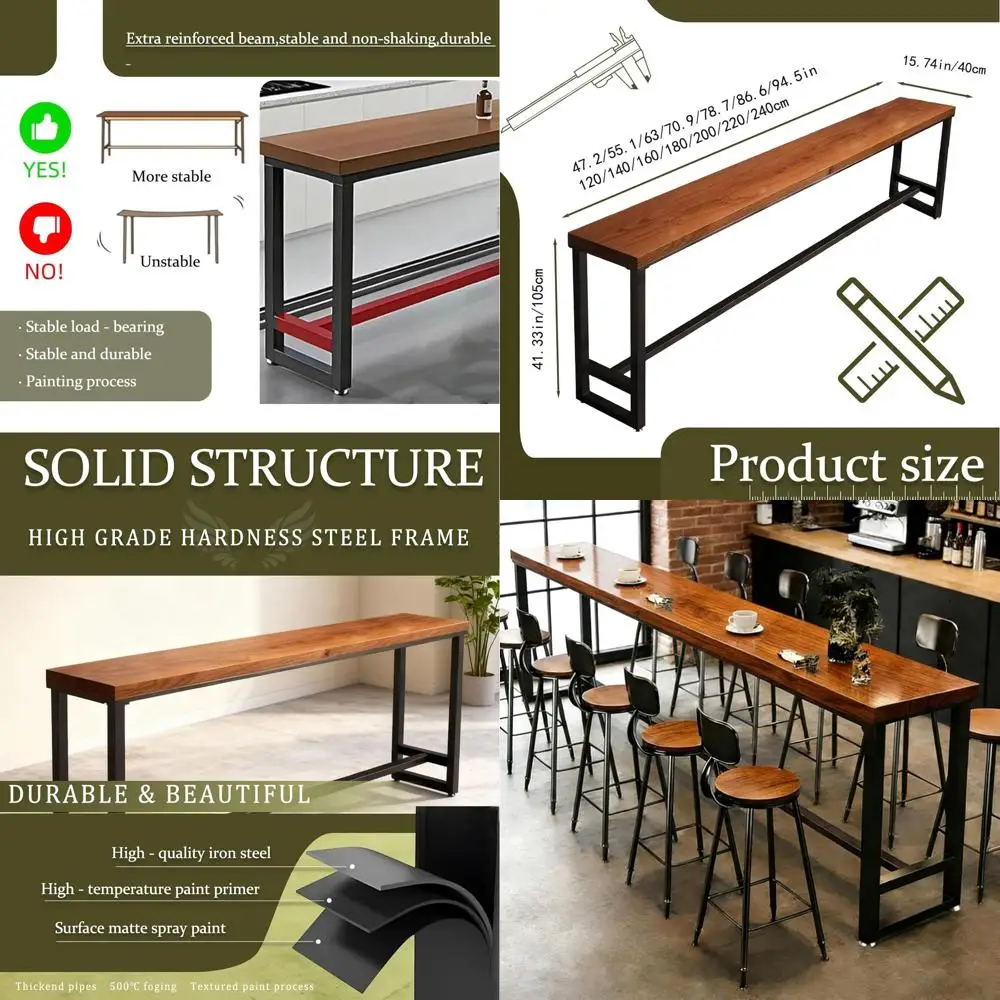 

Длинный барный стол из массива дерева в индустриальном стиле, 55 дюймов (длина) x 15,7 дюймов (ширина) x 41,3 дюйма (высота), без стульев