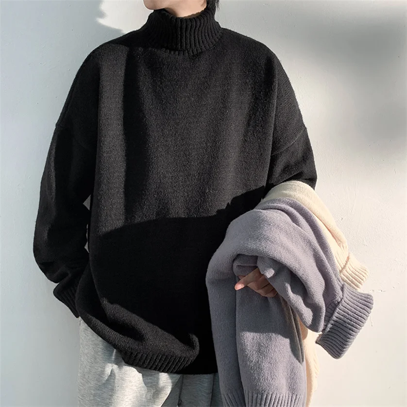 

Men's High Collar Knitted Sweater Fce Lined Thi Winter Faion Casual Loose Fit Overalls Autumn Winter Japanese Sle