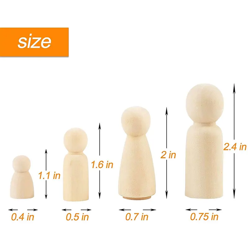 35/43/55/65mm Wooden Dolls Natural Unfinished Wooden Doll People Shapes Wooden People Figuress Kids Toys DIY Arts Painting Craft