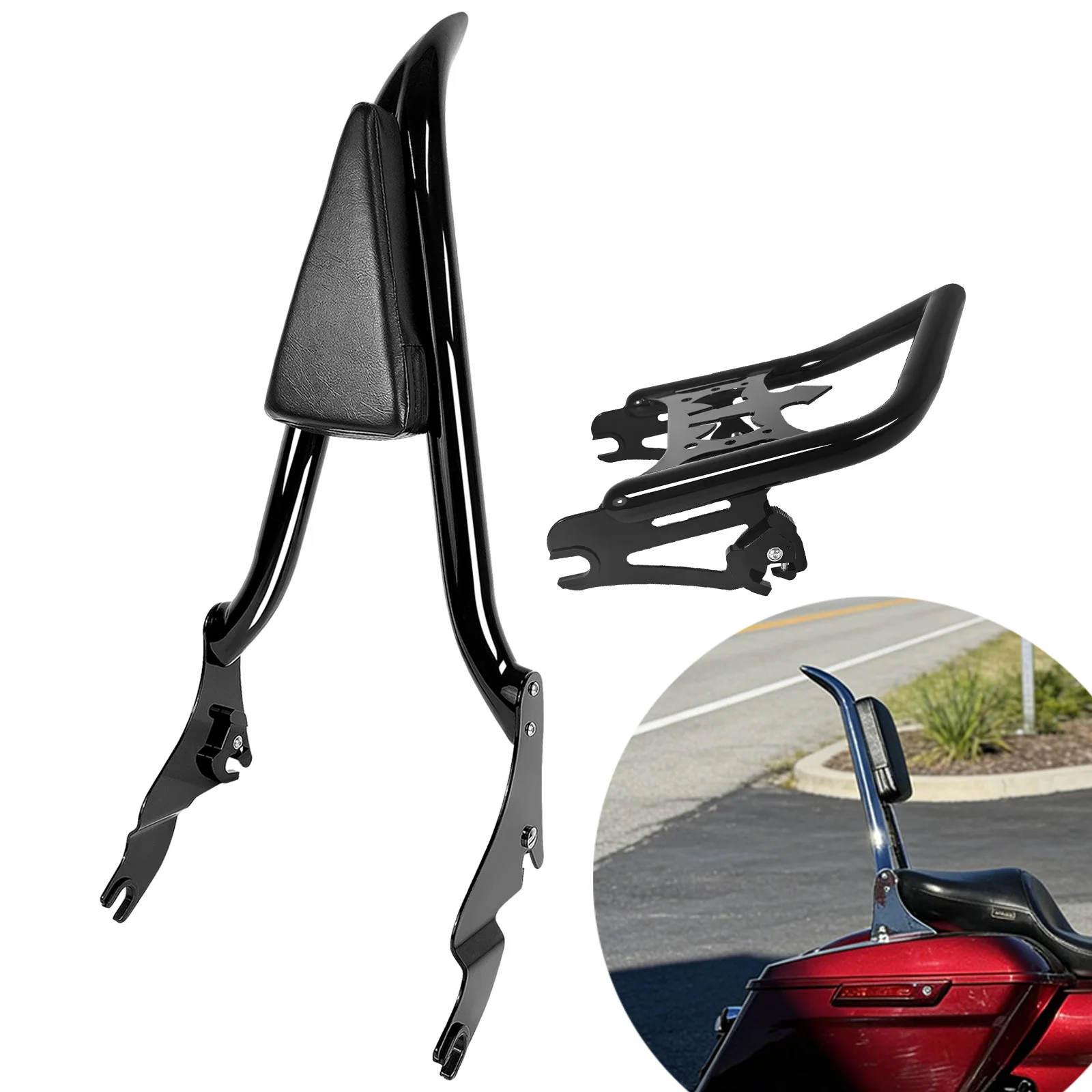 

For Harley Touring Street Glide Electra Road Glide Road King Ultra FLTR 2009-2026 Motorcycle Backrest Sissy Bar & Luggage Rack