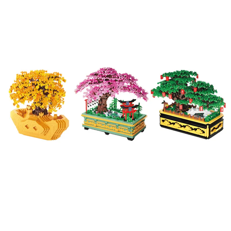 

Creative Mini Block Flower Potted Plant Landscape Building Brick Assemble Toy Figures Cherry Blossoms Pine Tree Bonsai For Gifts