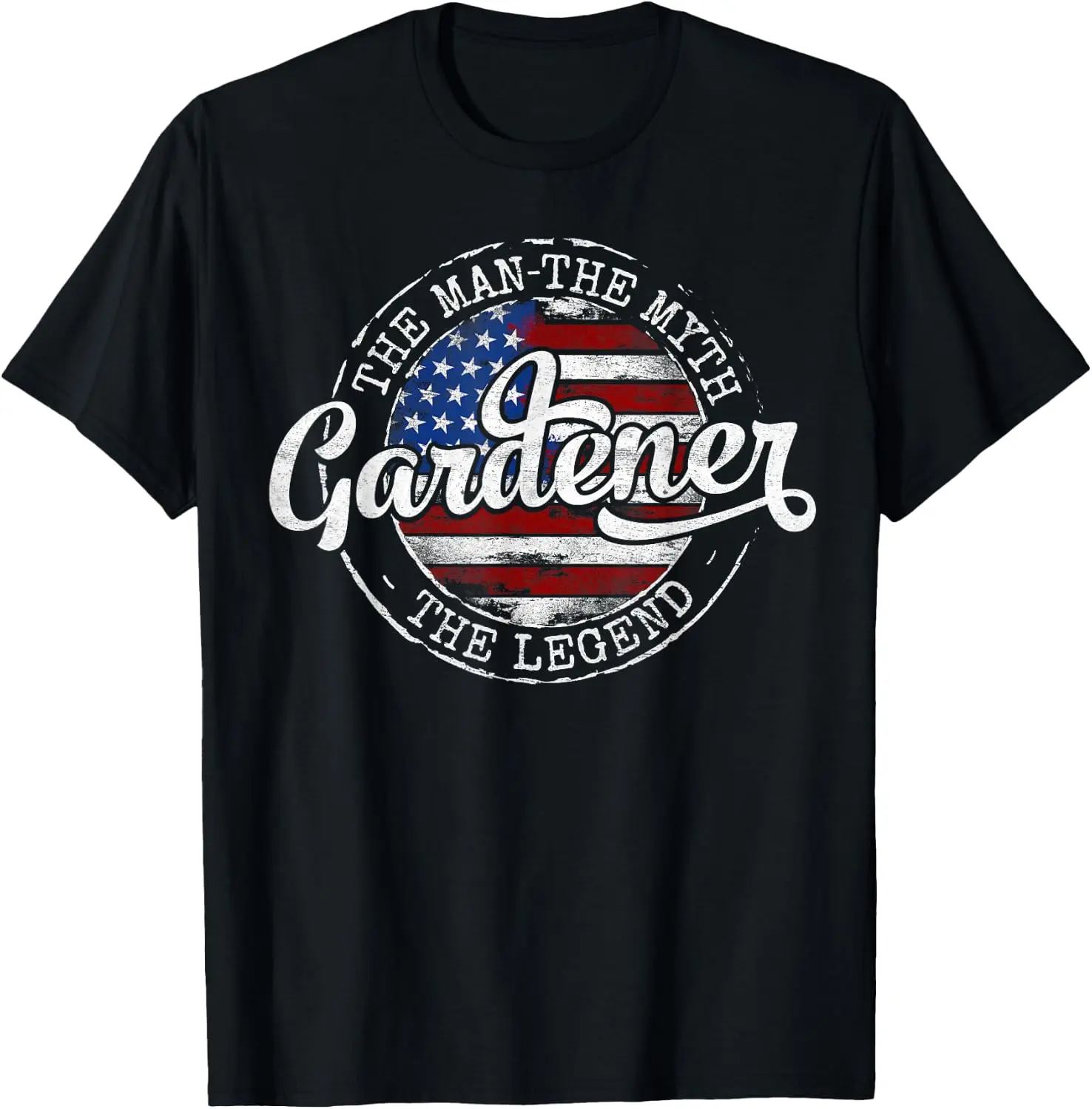 Gardener Man Myth The Legend USA Flag Gardening T-Shirt 100% Cotton Trendy Y2K Short-Sleeve Tee-Soft, Quick-Drying,