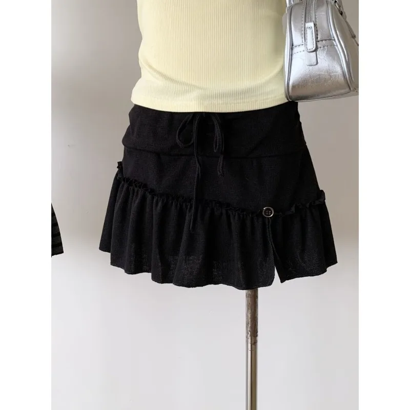 Y2k – Mini jupe rayée pour femmes, taille avec cordon de serrage, coupe cintrée, à volants, ligne a, rétro, douce et polyvalente, nouvelle collection