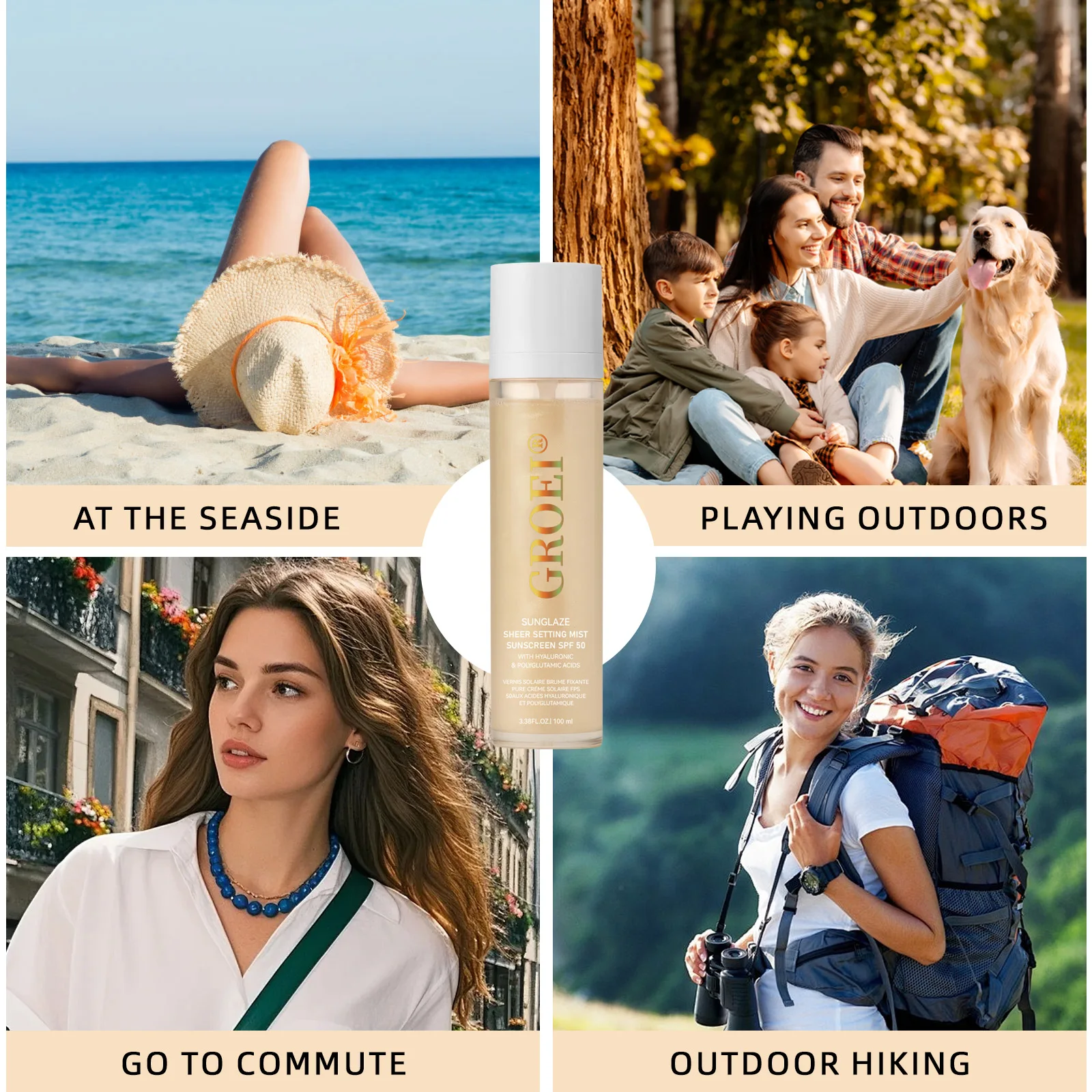 GROEI SPF 50 بخاخ إعداد الواقي من الشمس 100 مل بخاخ واقي من الشمس شفاف، خفيف الوزن وغير دهني #5