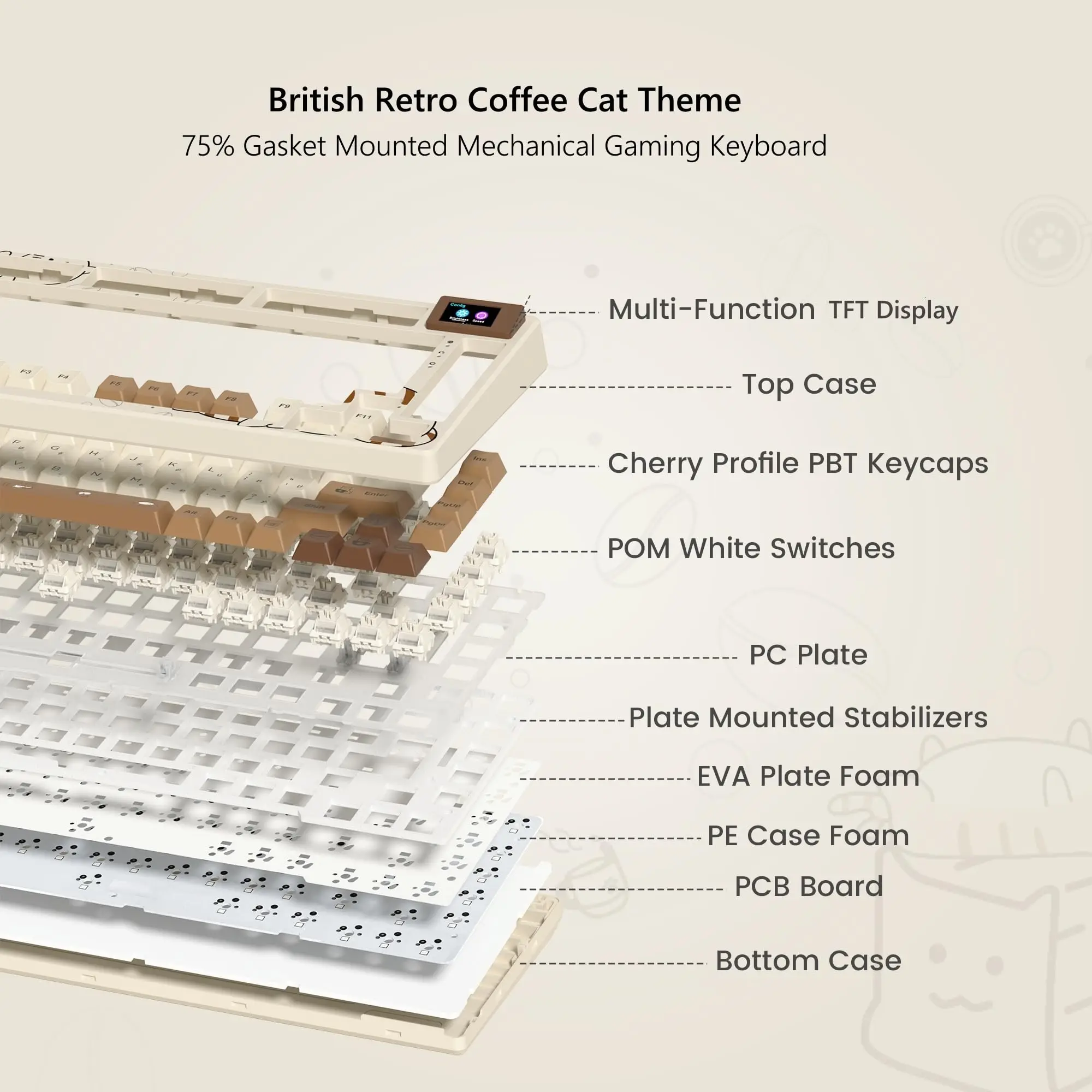 Womier S-K80 Tastiera Coffee Cat al 75% con display OLED Tastiera da gioco meccanica Guarnizione tastiera hot swap Tastiera personalizzata RGB