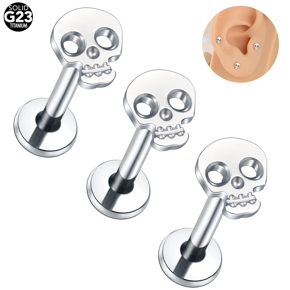 1PCS Titanium EAR PIERC STUD Skull Bat Ladybug Heart Ear Studs Labret Lip Stud Cartilage Tragus Helix Earring Piercings Jewelry