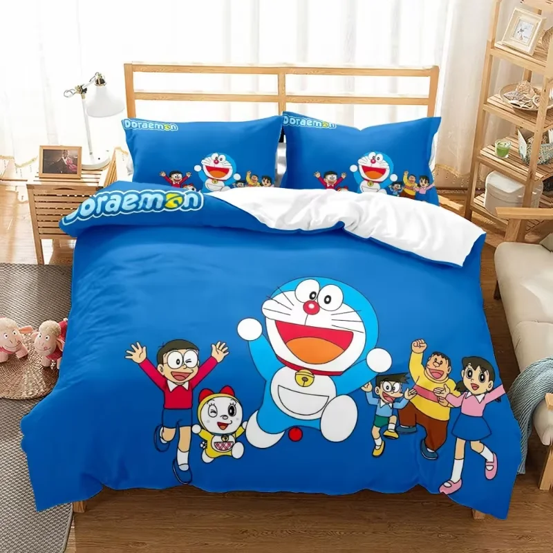 

Doraemon Bedding Set Cartoon Sheet Duvet Quilt Cover Pillowcase Kids Bedroom Home Queen King Anime Bedding Set Boys Girls Gifts