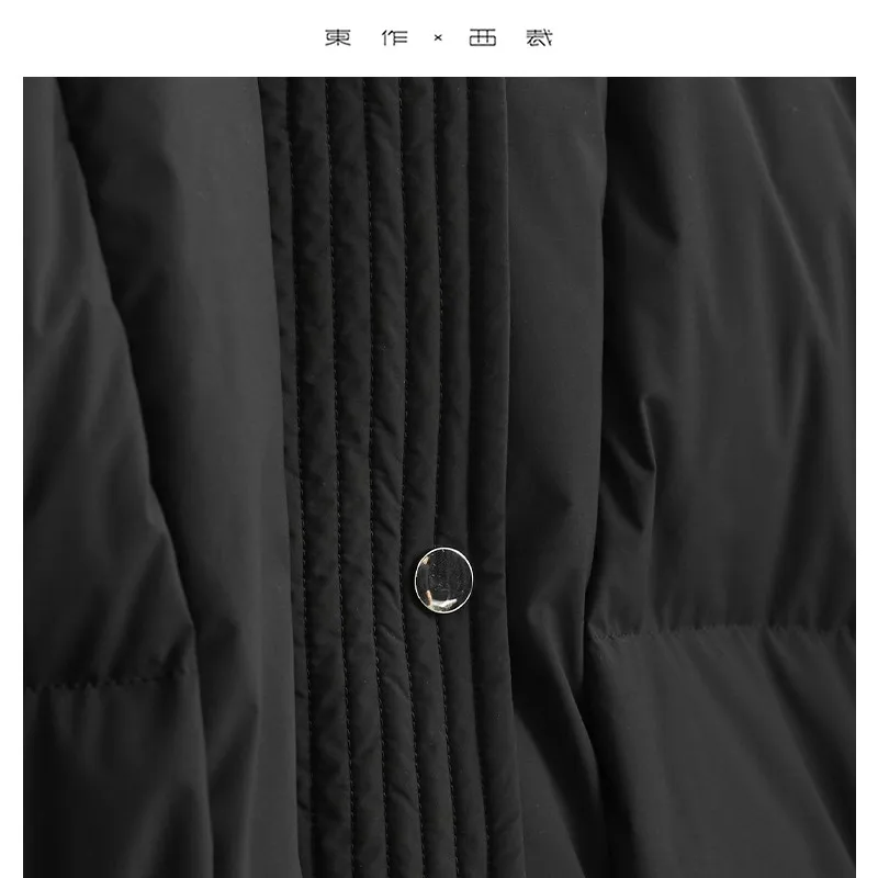 سترة نسائية متوسطة الطول من أوزة ~ معطف دافئ سميك لخريف وشتاء 2025 بلوزة جديدة بقلنسوة