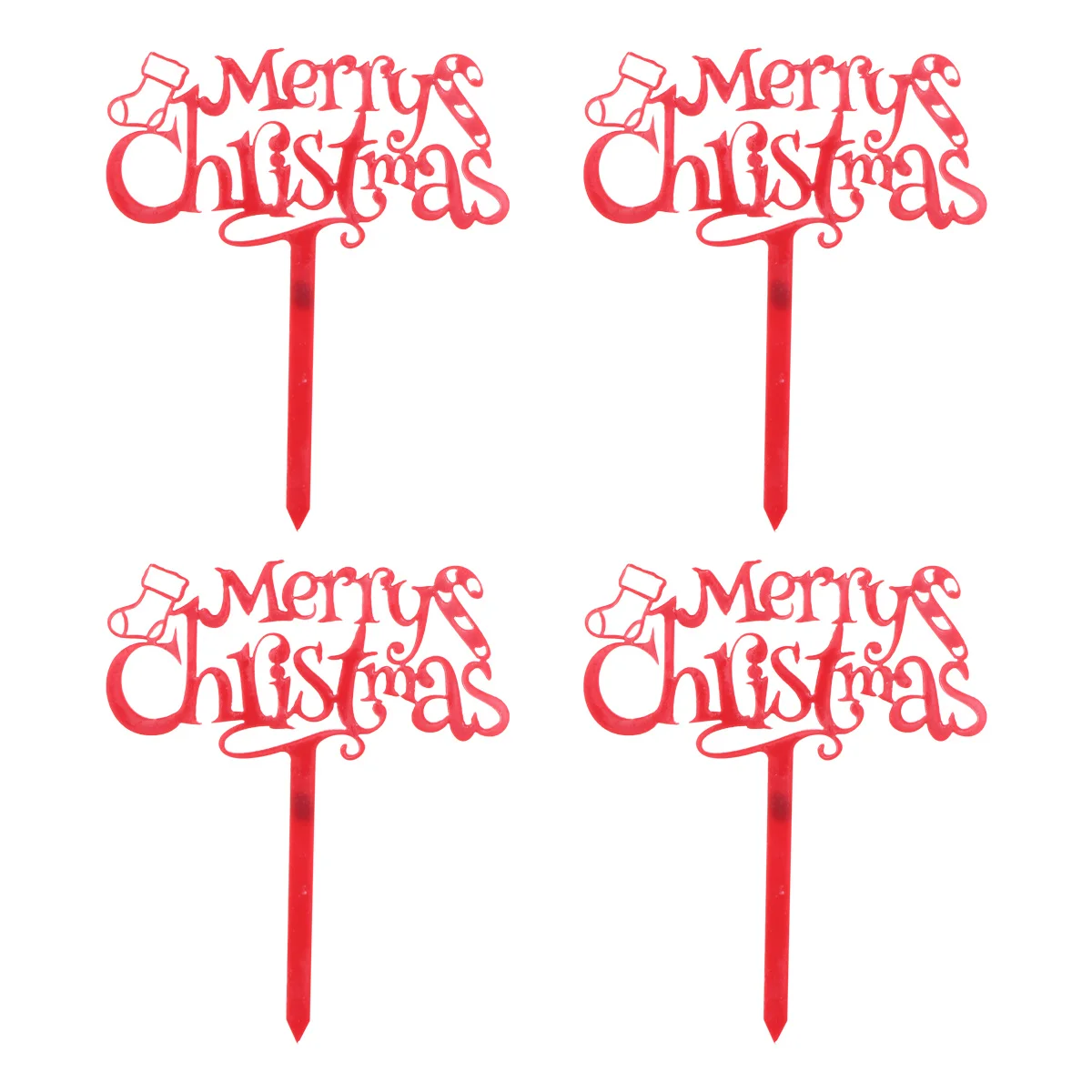 

10pcs Cake Inserts Christmas Pattern Acrylic Food Grade Safe Dessert Decoration Baking Supplies Party Cake Ornament Cupcake