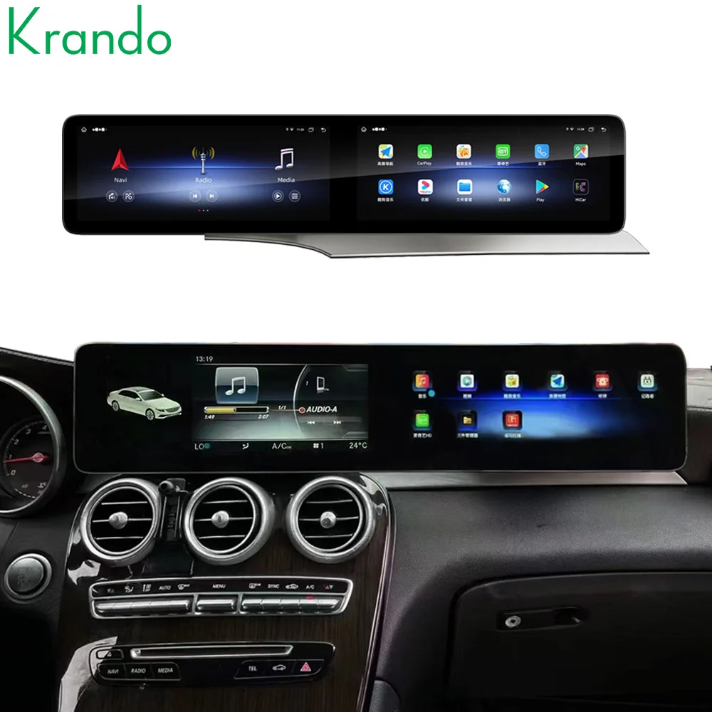 Krando Dual Screen Car Navigation GPS For BENZ C W205 GLC X253 2015 - 2018 Digital Cluster Autoradio Wireless Carplay Multimedia