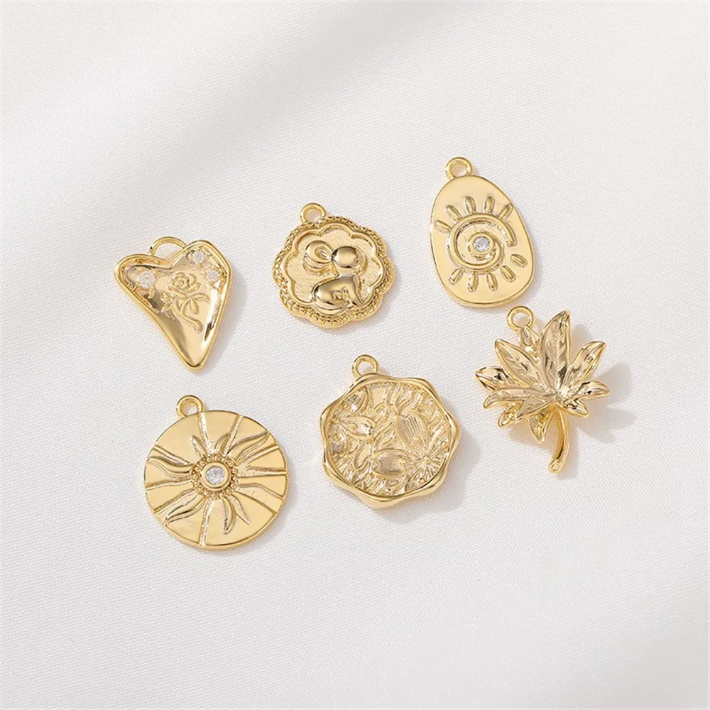 14K Gold Wrapped Love Flower Leaf Pendant DIY Handmade Bracelet Necklace Ear Jewelry Material Accessories L422