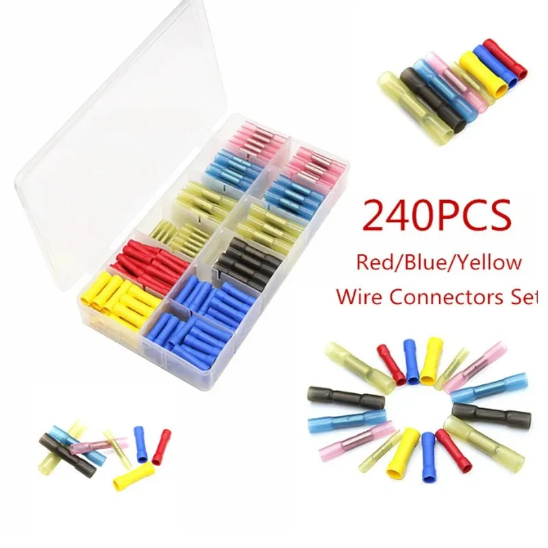 240pcs Waterproof Heat Shrink Butt Connectors Box Electrical Wire Splice Cable Crimp Terminals Connectors Terminals Kit